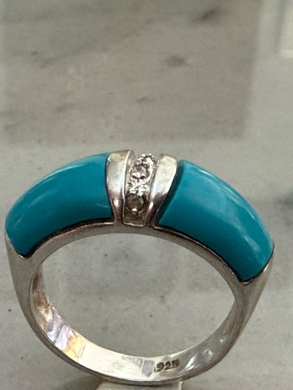 Turquoise Blue Inlay Ring with Silver Accents